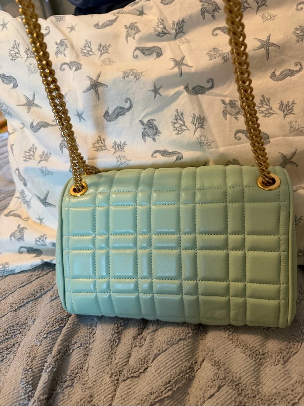 Kaye Spade Evelyn Pistachio Green Quilted bag w/Gold chain & hardware